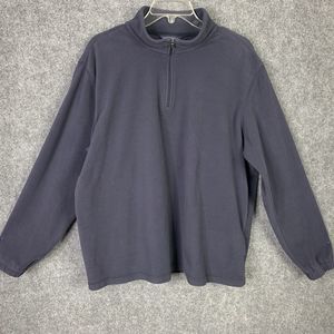 Lands End Micro Fleece 1/4 Zip Top Men XL Mock Neck Navy Blue Elastic Cuffs